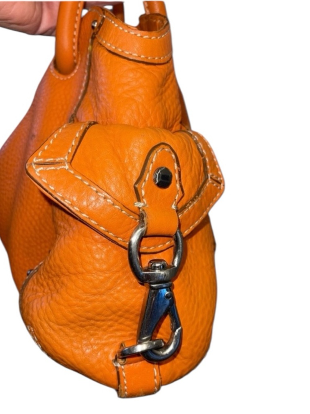 Cole Haan Orange Pebbled Leather Loop Shoulder Bag. Soft and Scrunchy! Vibrant. - Picture 3 of 8